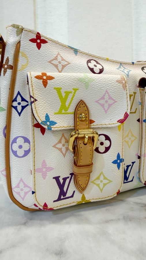 LV 白彩金釦翻蓋口袋手提肩背包M40053-4