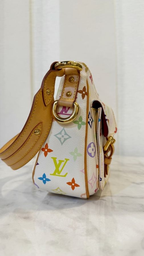 LV 白彩金釦翻蓋口袋手提肩背包M40053-5