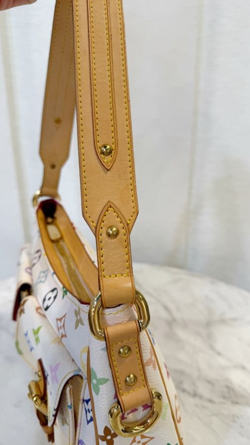 LV 白彩金釦翻蓋口袋手提肩背包M40053-7