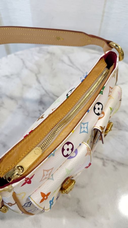 LV 白彩金釦翻蓋口袋手提肩背包M40053-17