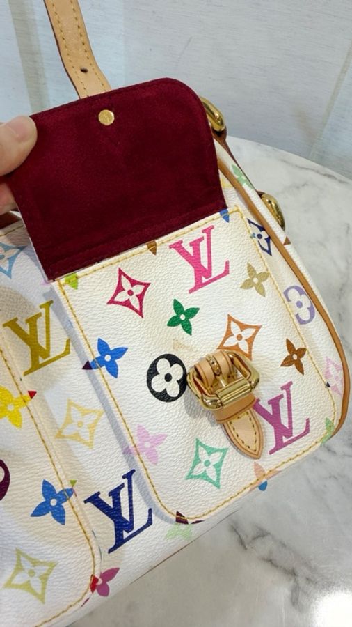 LV 白彩金釦翻蓋口袋手提肩背包M40053-23