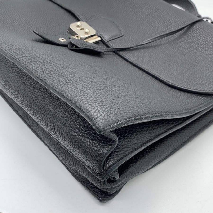 Hermes 愛馬仕 Sac à Dépêches 黑色手提公文包 框R Togo荔枝紋牛皮 鈀銀金屬鎖扣 尺寸約38*29cm經典款 皮質細膩 容量大 日常通勤 商務都很合適-17