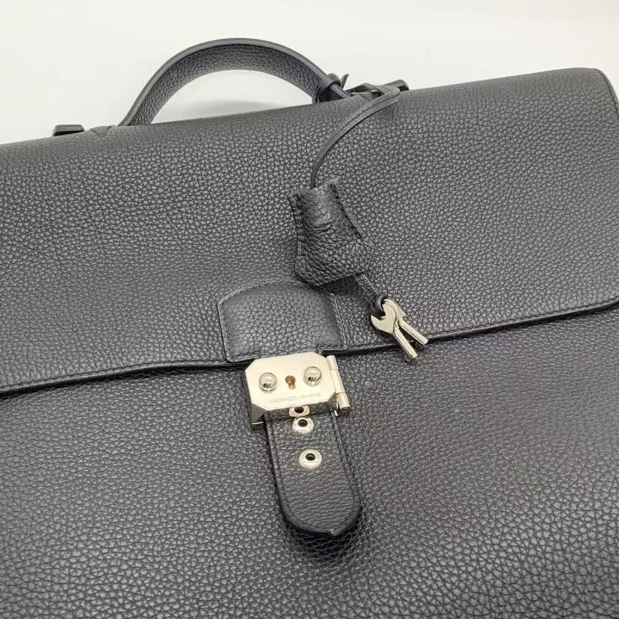 Hermes 愛馬仕 Sac à Dépêches 黑色手提公文包 框R Togo荔枝紋牛皮 鈀銀金屬鎖扣 尺寸約38*29cm經典款 皮質細膩 容量大 日常通勤 商務都很合適-14