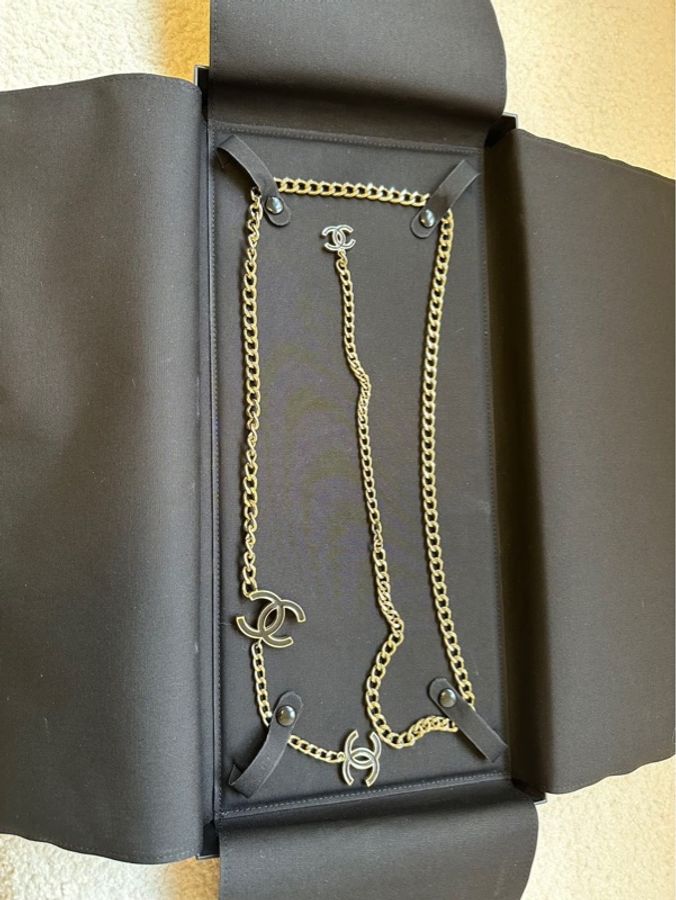 Chanel香奈兒黑金雙C腰鏈,腰鏈、項鏈兩用;:-3
