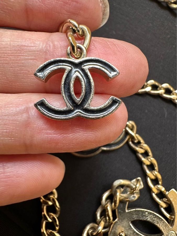 Chanel香奈兒黑金雙C腰鏈,腰鏈、項鏈兩用;:-6