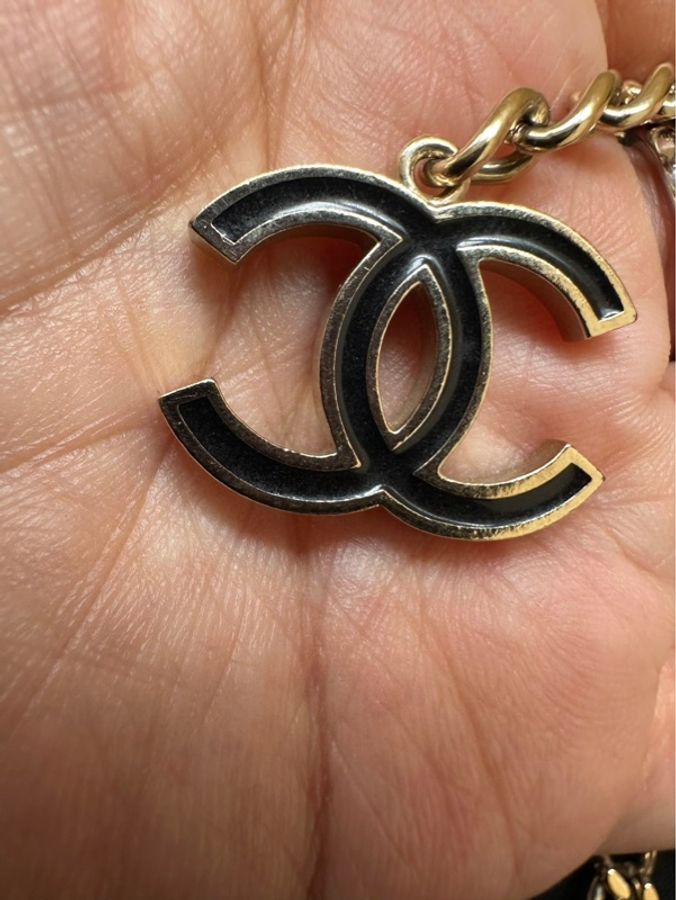 Chanel香奈兒黑金雙C腰鏈,腰鏈、項鏈兩用;:-8