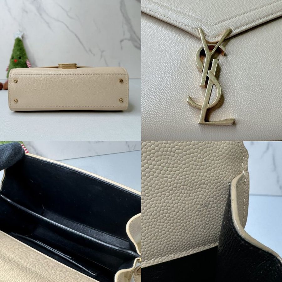 YSL Cassandra奶茶色粒面皮革手提斜背包-6