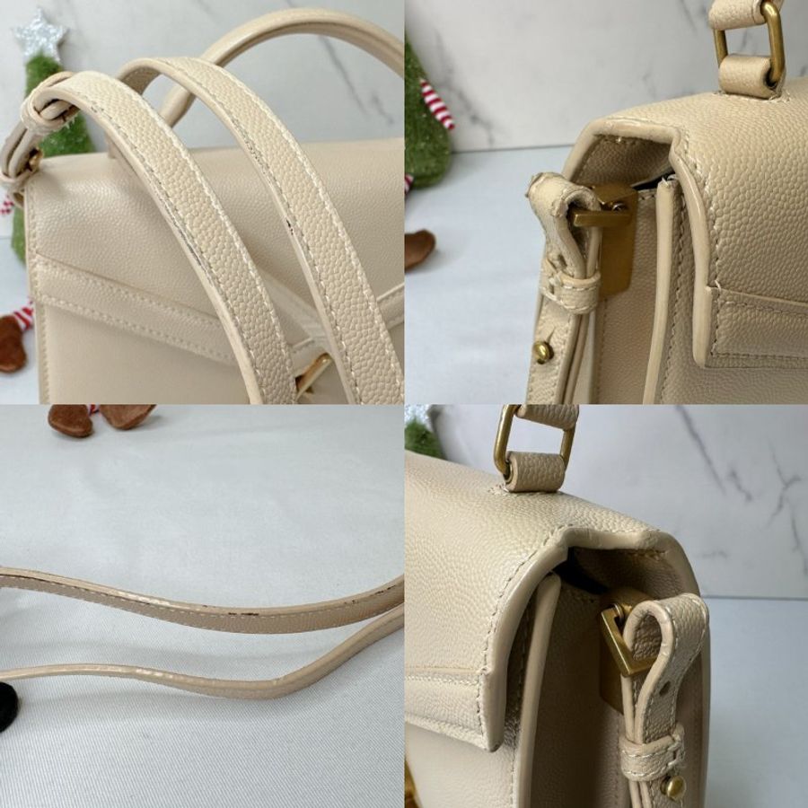 YSL Cassandra奶茶色粒面皮革手提斜背包-7