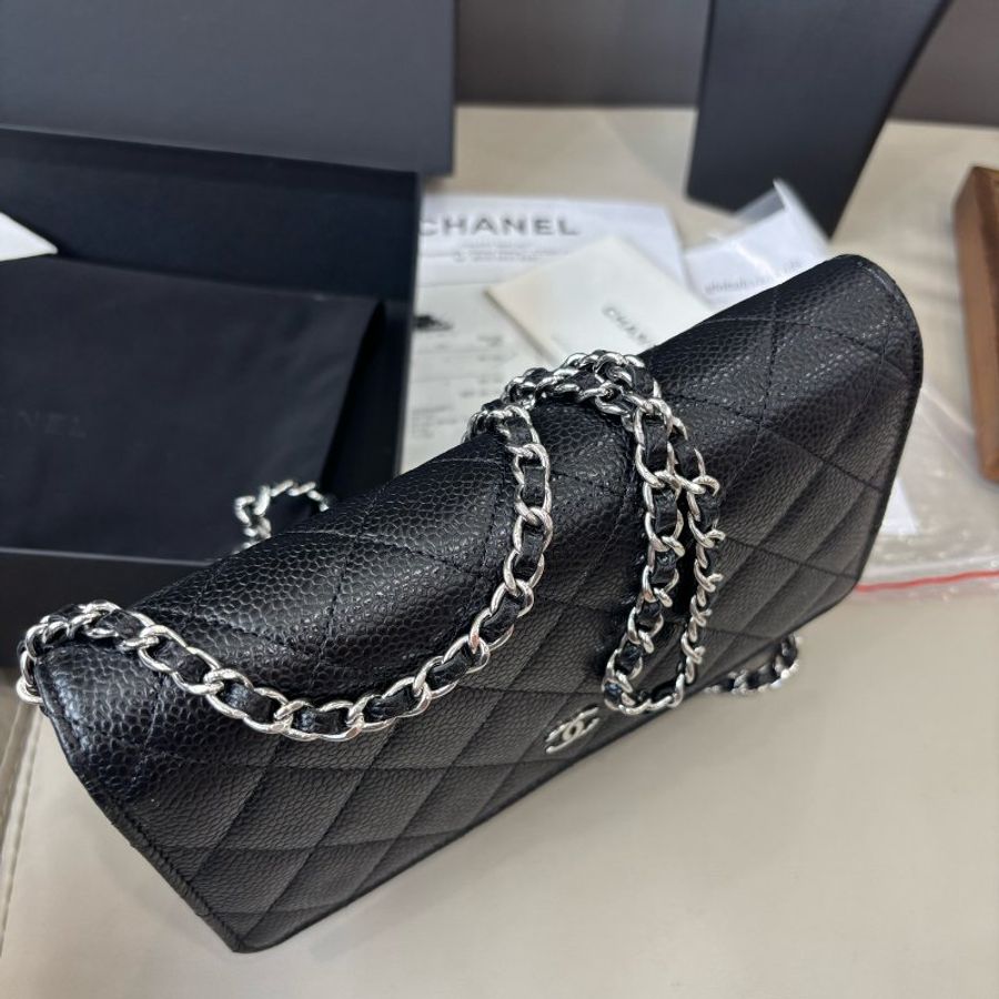 芯片款 香奈兒/Chanel 黑銀荔枝皮woc鏈條包-3