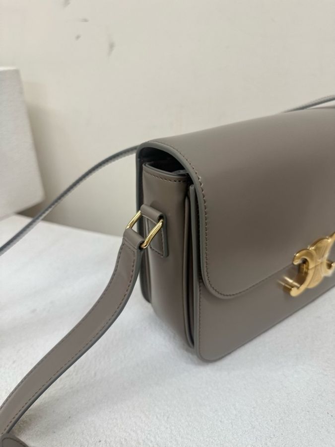 閑置 Celine Triomphe 經典金屬徽標 牛皮 手提包斜挎包單肩包 象灰色-2