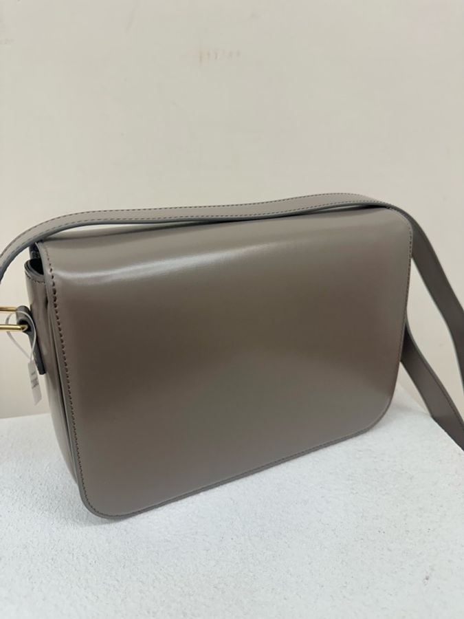 閑置 Celine Triomphe 經典金屬徽標 牛皮 手提包斜挎包單肩包 象灰色-3