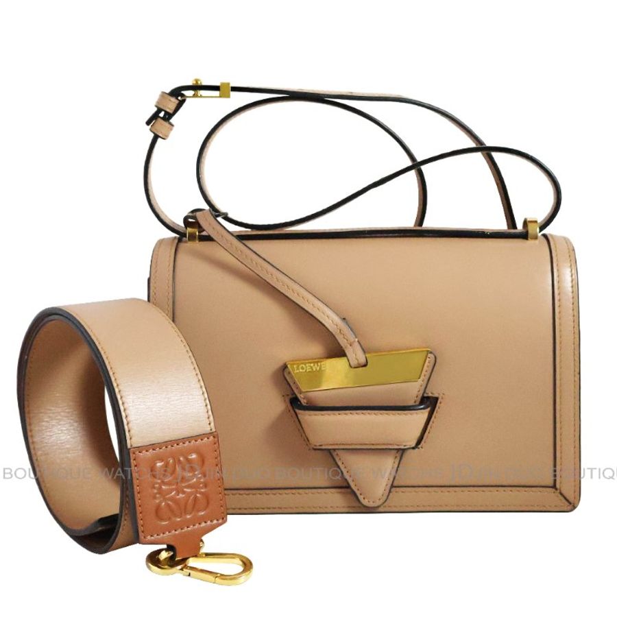 金鐸精品~2555 LOEWE羅威 Barcelona巴賽隆納中號粉裸色小牛皮金扣側肩背包-0