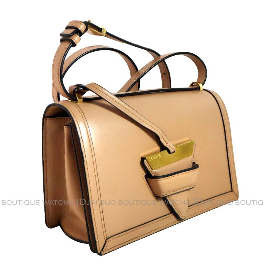 金鐸精品~2555 LOEWE羅威 Barcelona巴賽隆納中號粉裸色小牛皮金扣側肩背包-2