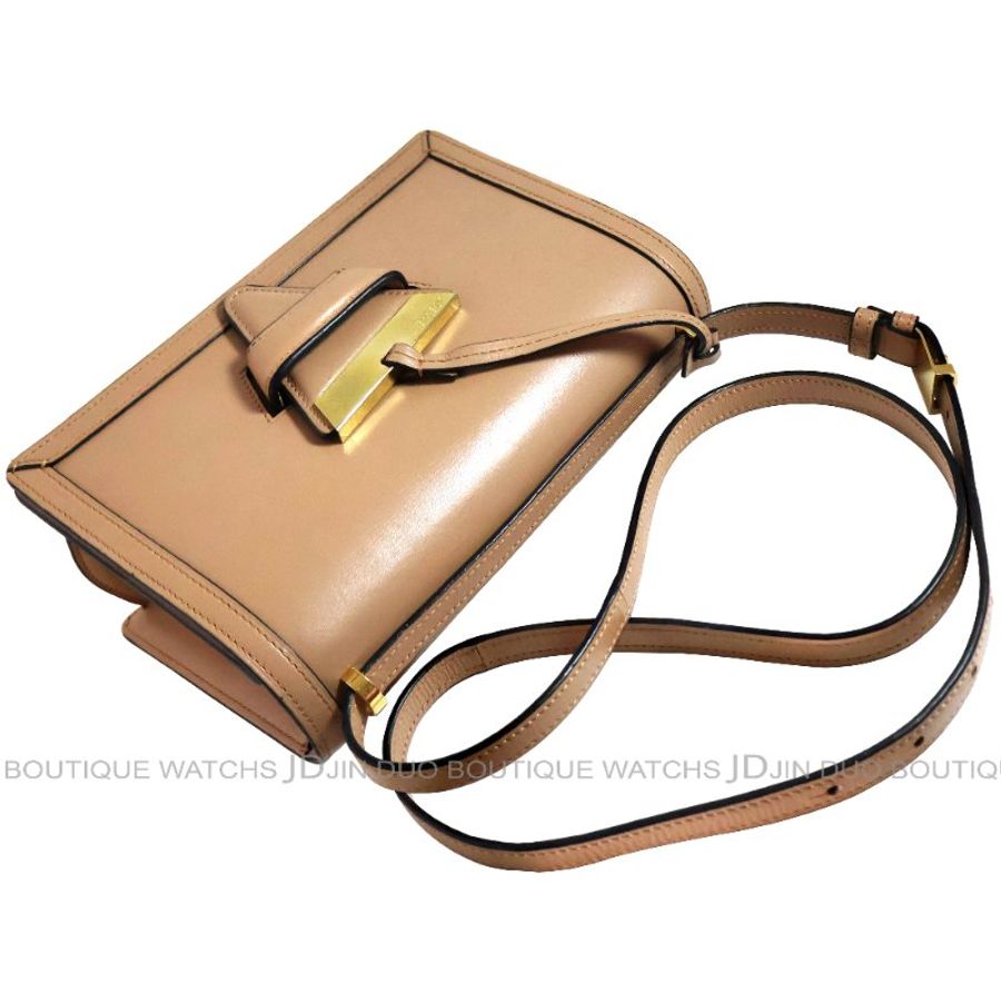 金鐸精品~2555 LOEWE羅威 Barcelona巴賽隆納中號粉裸色小牛皮金扣側肩背包-3