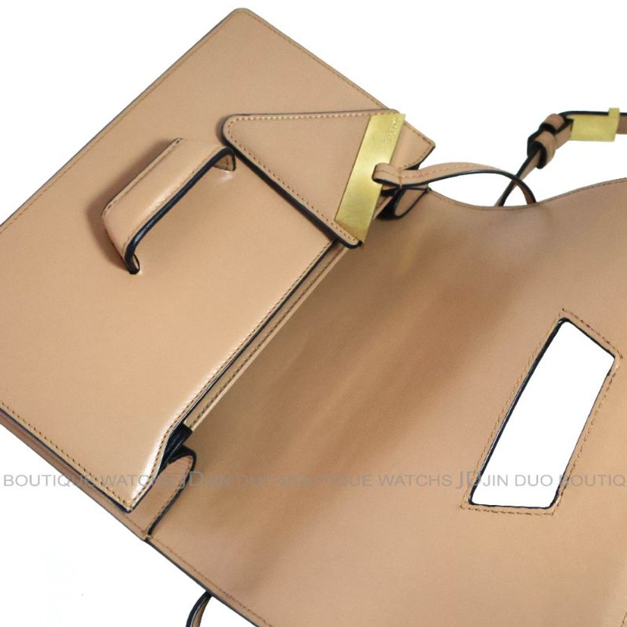 金鐸精品~2555 LOEWE羅威 Barcelona巴賽隆納中號粉裸色小牛皮金扣側肩背包-5