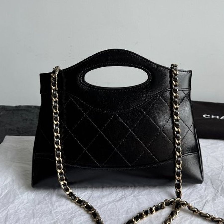 芯片款 香奈兒/Chanel 31Bag Nano黑色全皮鏈條包-7