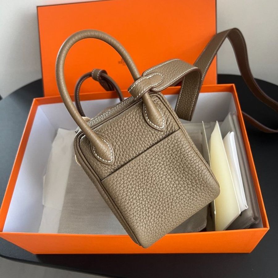 近新品 Hermes愛馬仕 Lindy Mini 大象灰銀扣-3
