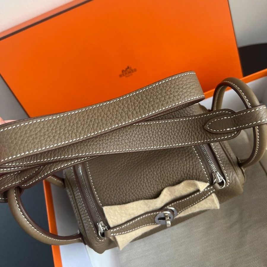 近新品 Hermes愛馬仕 Lindy Mini 大象灰銀扣-5