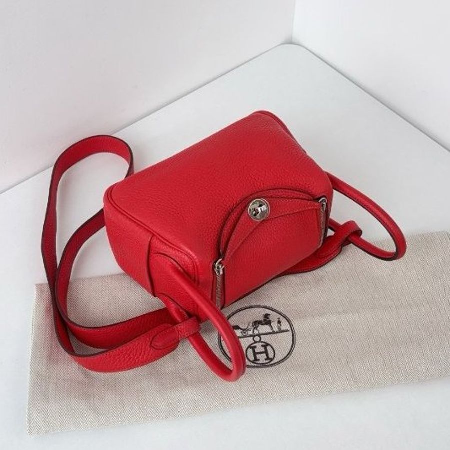 Hermes愛馬仕 Lindy Mini 紅色銀扣-4