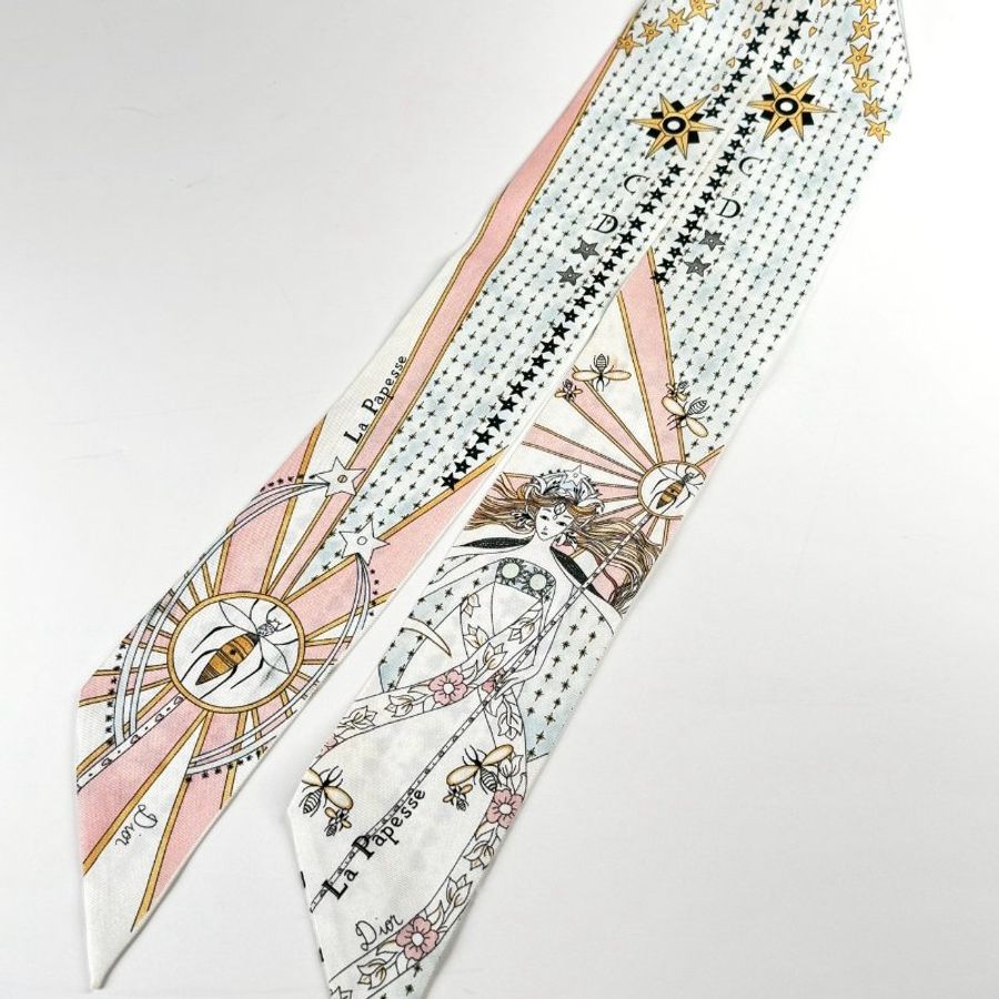 Dior La Papesse TWILLY 塔羅牌 圖騰設計 絲巾 星星 蜜蜂 白色 絲綢-4