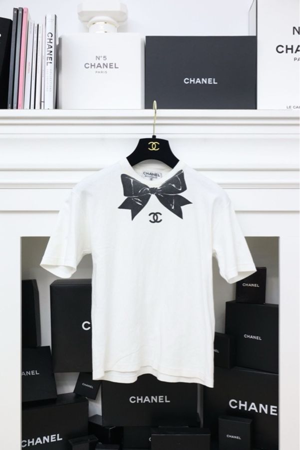 Chanel 90年春夏海报款蝴蝶结CC logo短袖T恤-0