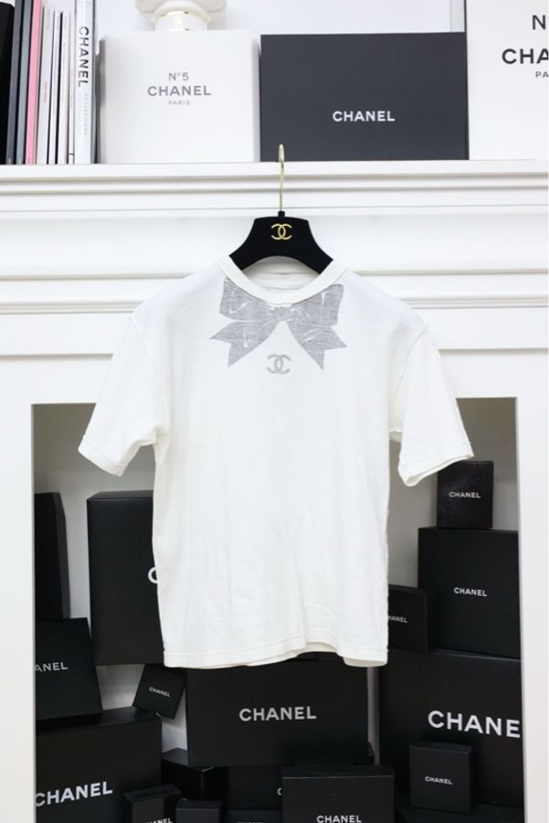 Chanel 90年春夏海报款蝴蝶结CC logo短袖T恤-1