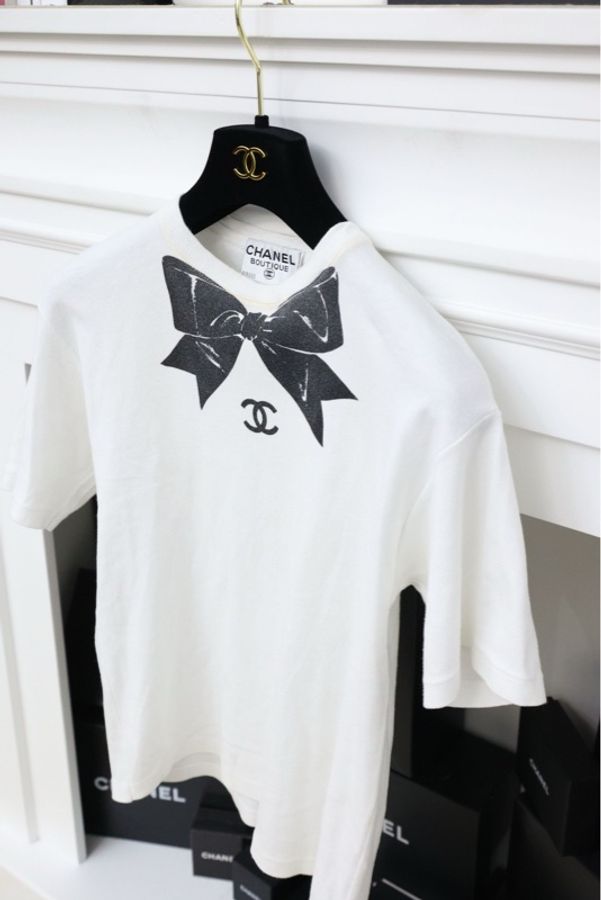 Chanel 90年春夏海报款蝴蝶结CC logo短袖T恤-4