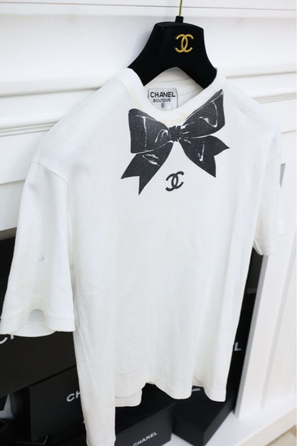 Chanel 90年春夏海报款蝴蝶结CC logo短袖T恤-5