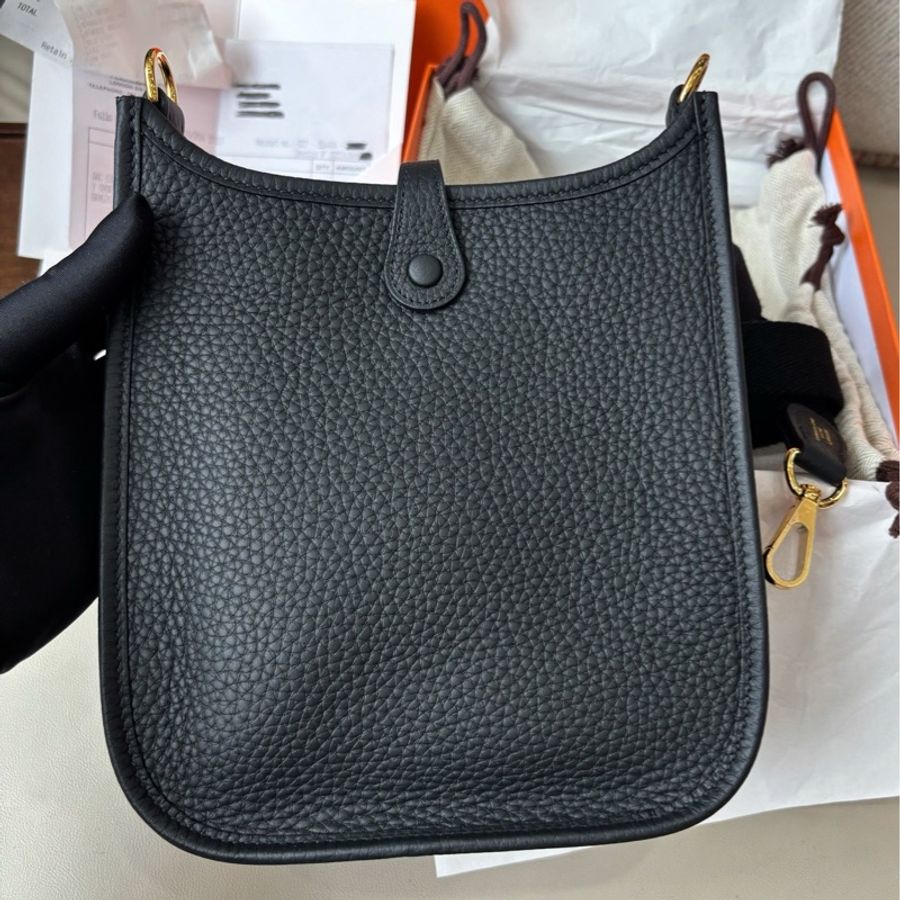 【全新品】愛馬仕Hermes 黑金mini Evelyne手提肩背包 K刻-1
