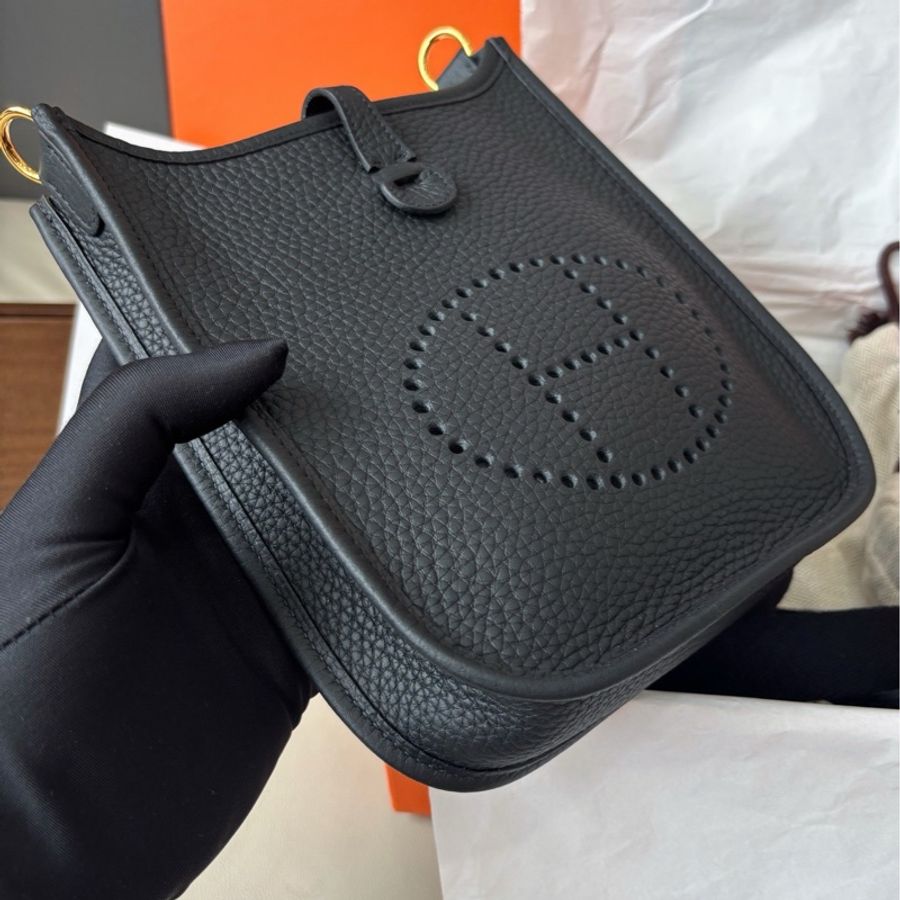 【全新品】愛馬仕Hermes 黑金mini Evelyne手提肩背包 K刻-3