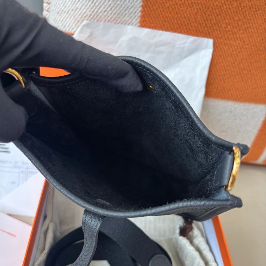 【全新品】愛馬仕Hermes 黑金mini Evelyne手提肩背包 K刻-6