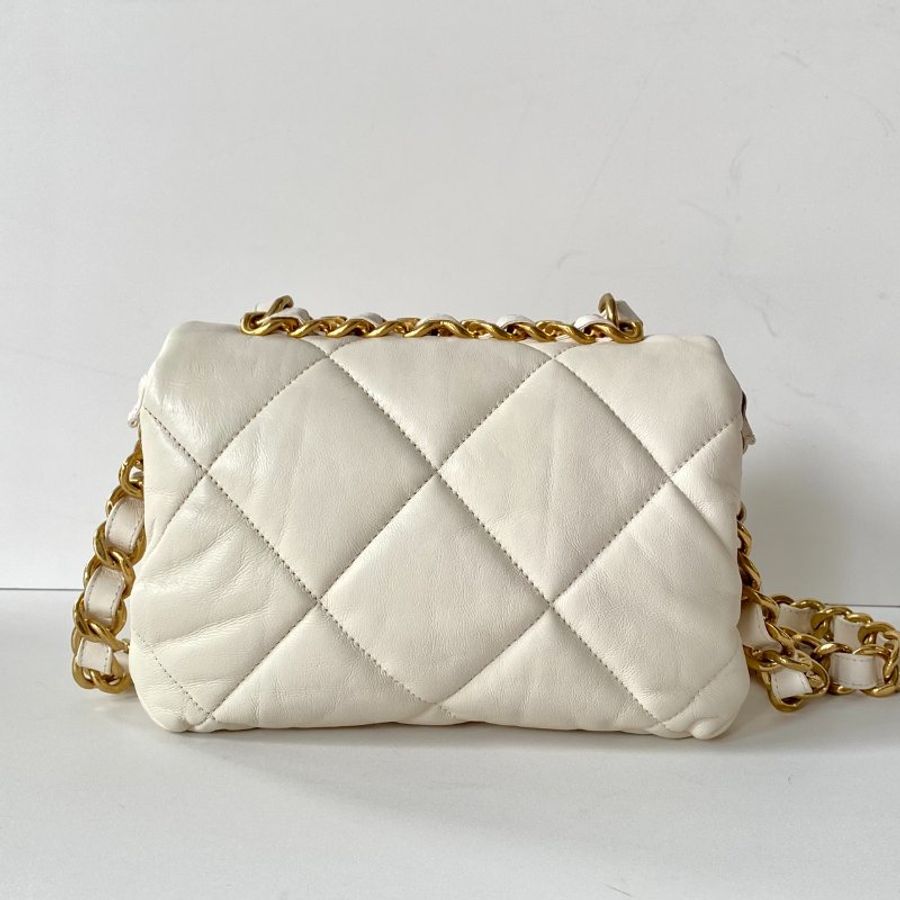 CHANEL 白色 金扣 小羊皮 口蓋包 鏈條包 斜挎包 單肩包 AS3498-1