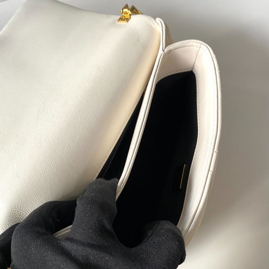 CHANEL 白色 金扣 小羊皮 口蓋包 鏈條包 斜挎包 單肩包 AS3498-7