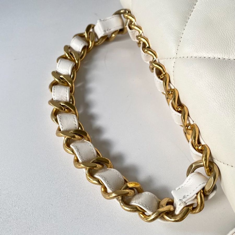 CHANEL 白色 金扣 小羊皮 口蓋包 鏈條包 斜挎包 單肩包 AS3498-8