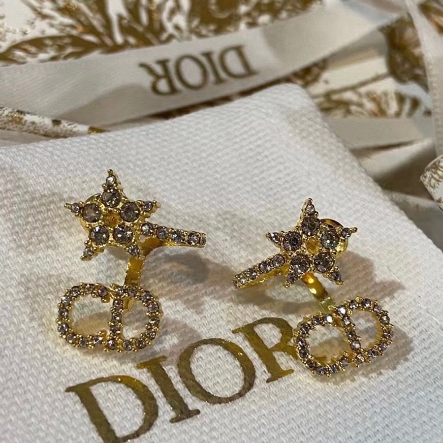 DIOR金色水鑽Petit CD Lucky Star耳環 E1099CDLRS301U-3