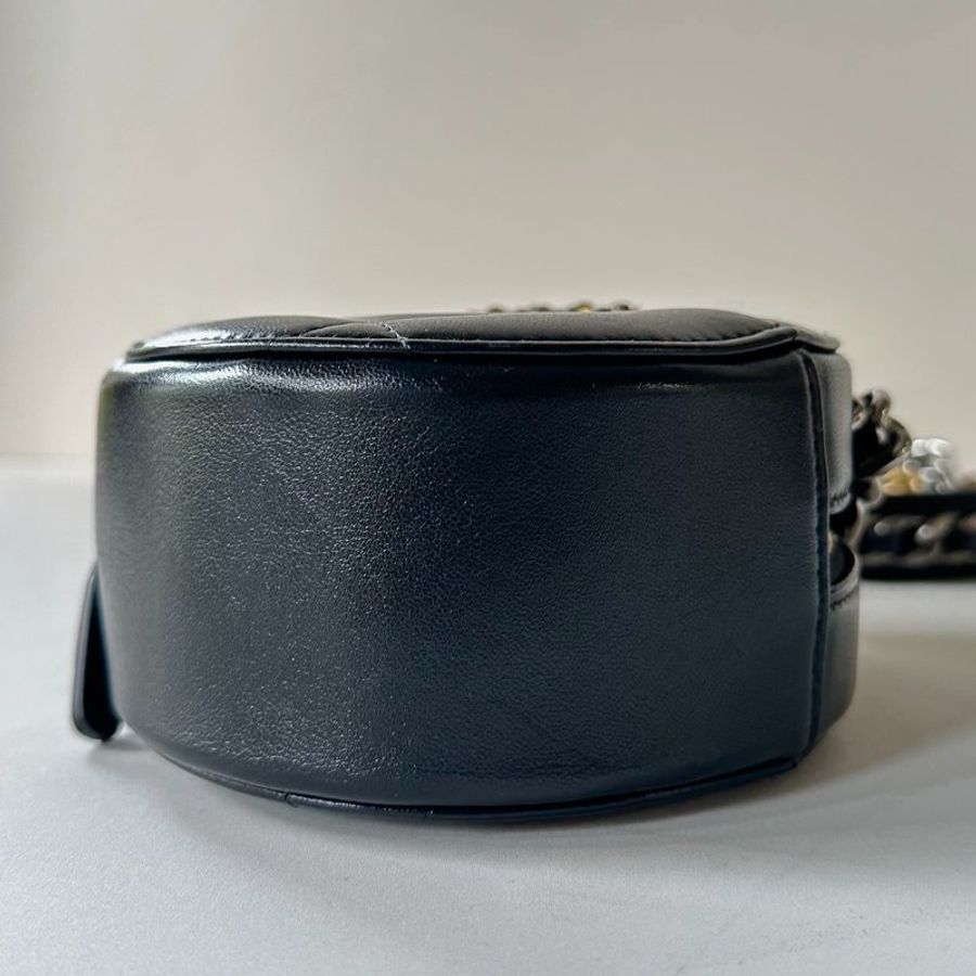 CHANEL 19系列 黑色 羊皮 金釦 雙色鍊 圓餅 斜背包 AP0945 現貨-3