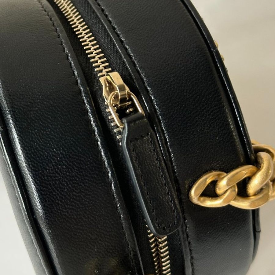 CHANEL 19系列 黑色 羊皮 金釦 雙色鍊 圓餅 斜背包 AP0945 現貨-5