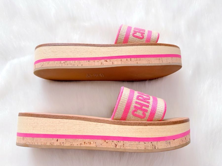 Dior 絕美粉色Logo刺繡 厚底拖鞋 37號-3