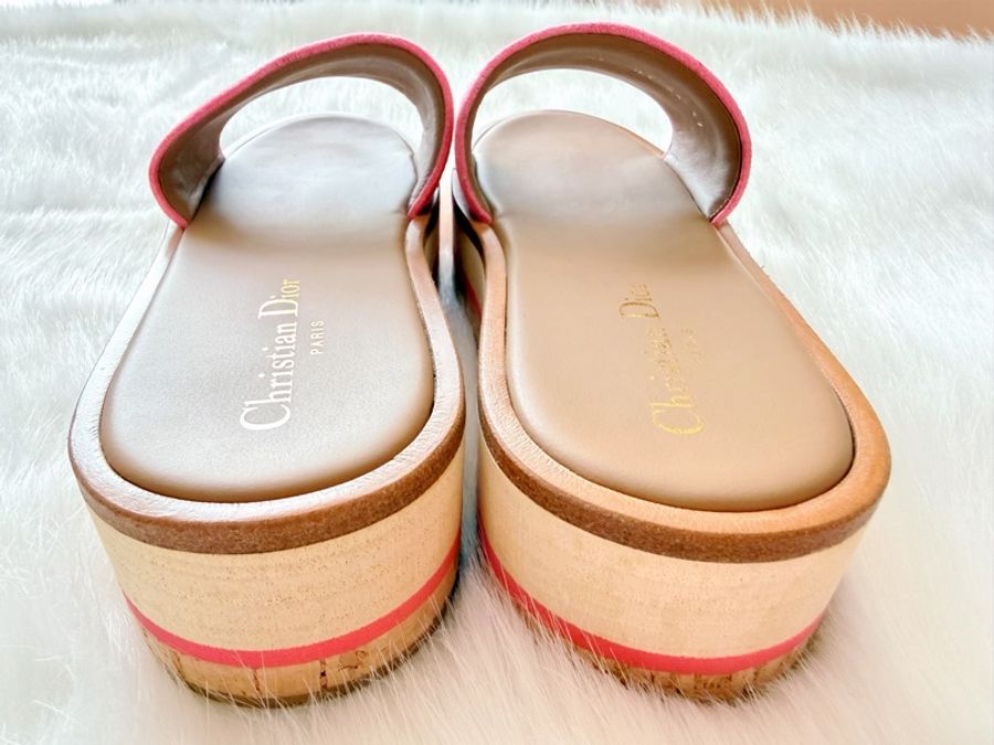 Dior 絕美粉色Logo刺繡 厚底拖鞋 37號-4