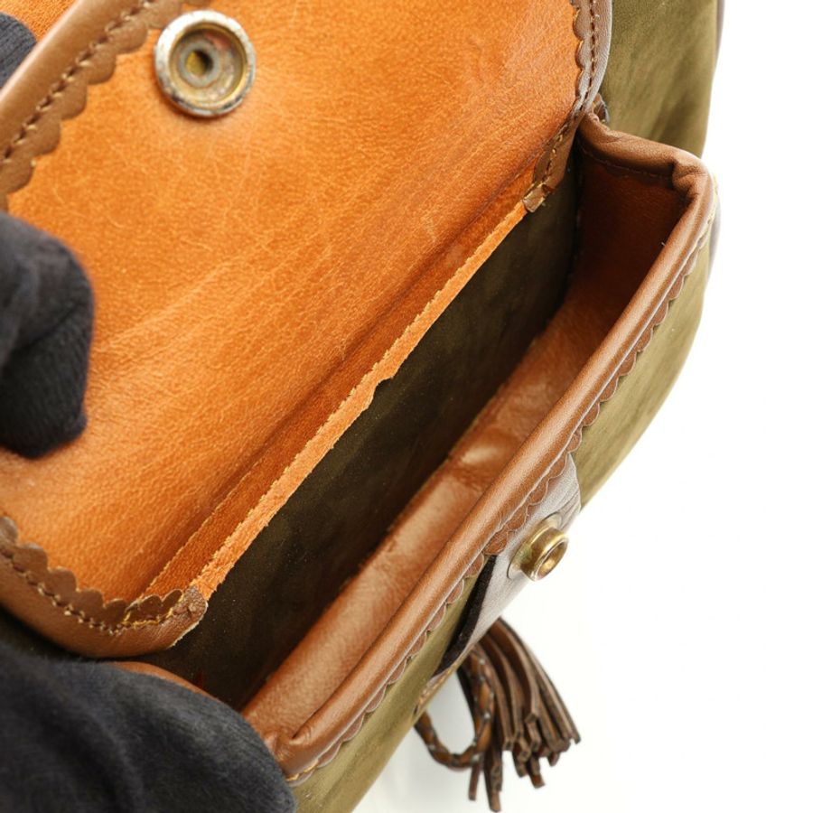 LOEWE Seville 系列 Anagram 斜背單肩包,麂皮材質,卡其色,二手-5