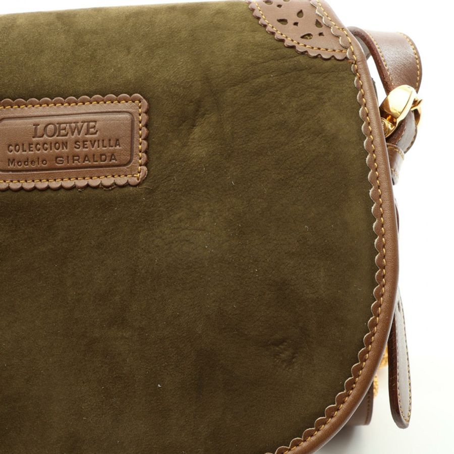 LOEWE Seville 系列 Anagram 斜背單肩包,麂皮材質,卡其色,二手-13