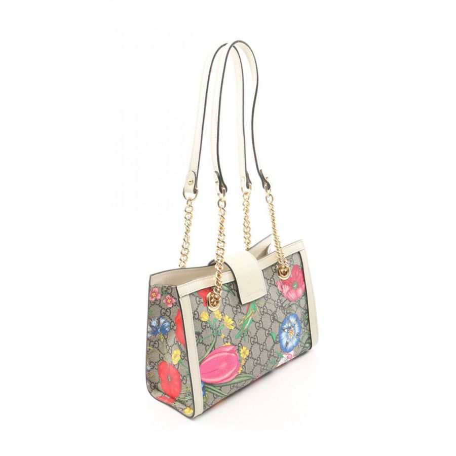 GUCCI Padlock GG 小號 GG Flora 單肩包 498156 帆布皮革 米色 二手-1