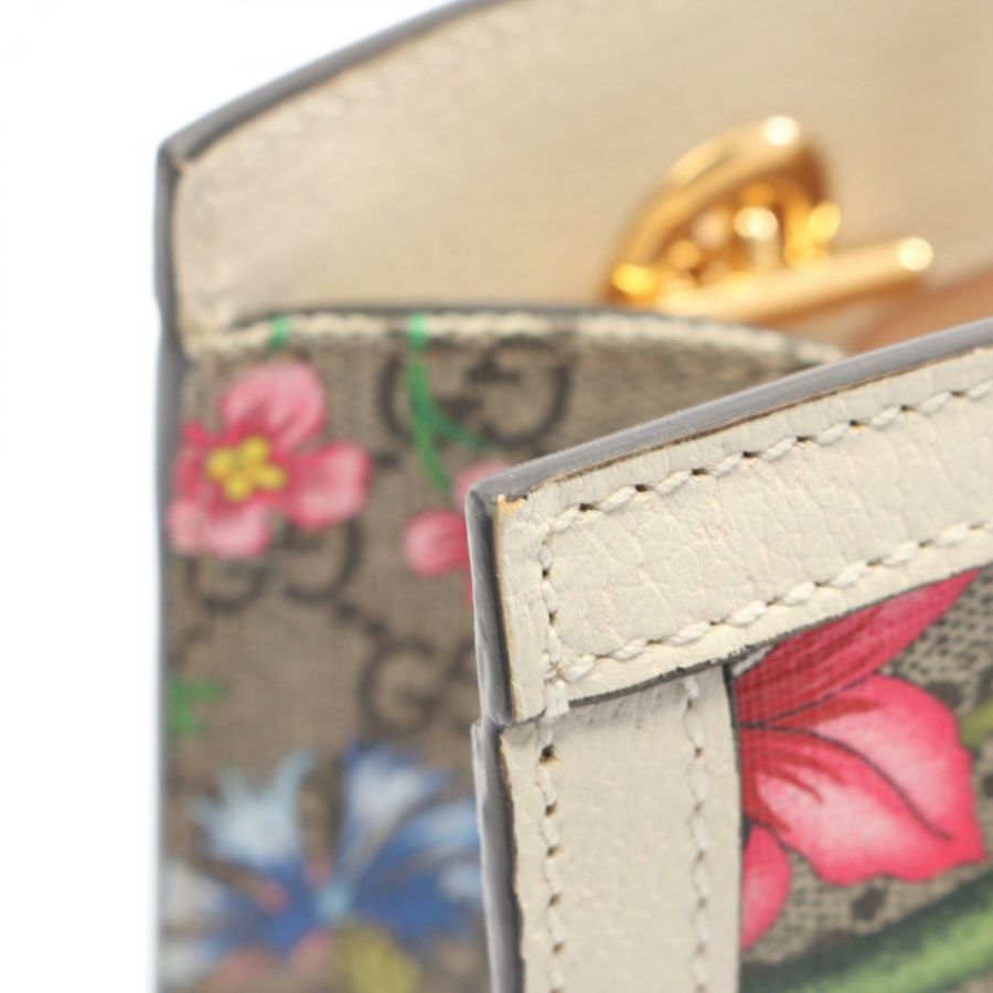 GUCCI Padlock GG 小號 GG Flora 單肩包 498156 帆布皮革 米色 二手-4