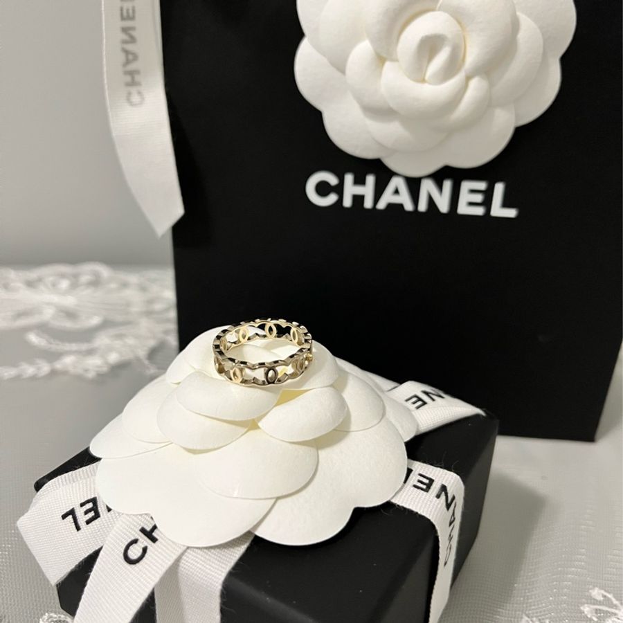 CHANEL 香奈兒《全新》26A 雙C Logo 簍空戒指|52號 淡金色|專櫃正品|完整包裝-4