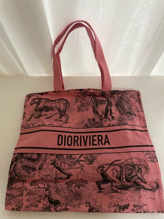 Dior 粉色動物花紋 帆布包 沙灘袋 肩背包 托特包-6