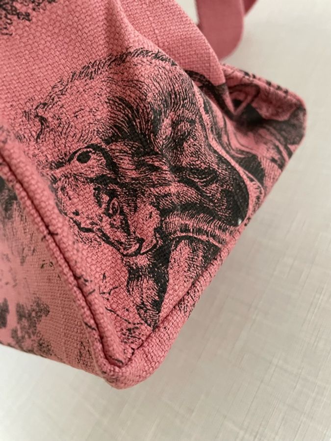 Dior 粉色動物花紋 帆布包 沙灘袋 肩背包 托特包-9