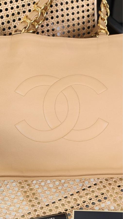 Chanel 3开奶茶色粗金链tote妈咪包-7
