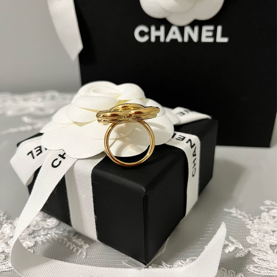 CHANEL 香奈兒《全新》26A Jennie同款雙C重疊戒指|52號|金色Logo|全新全配|專櫃正品-34