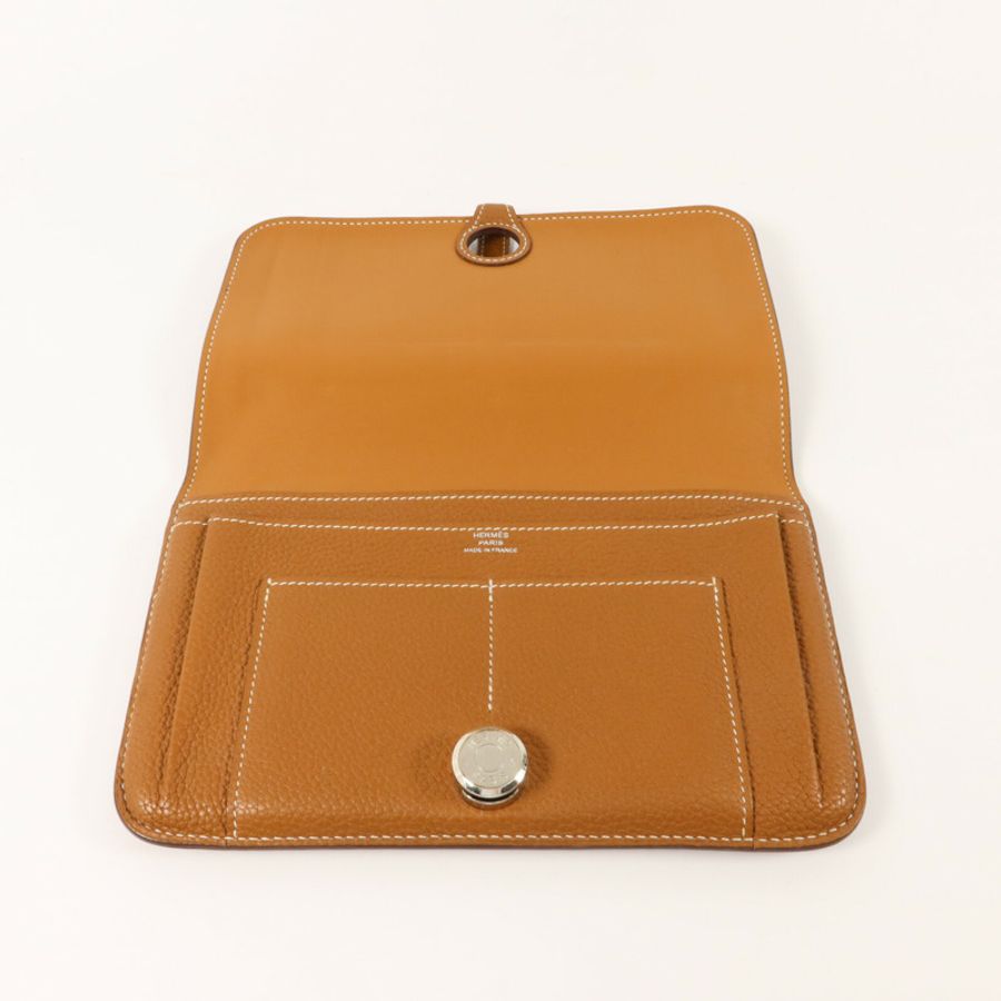 HERMES Togo皮革Dogon Compact長錢包Gold-4
