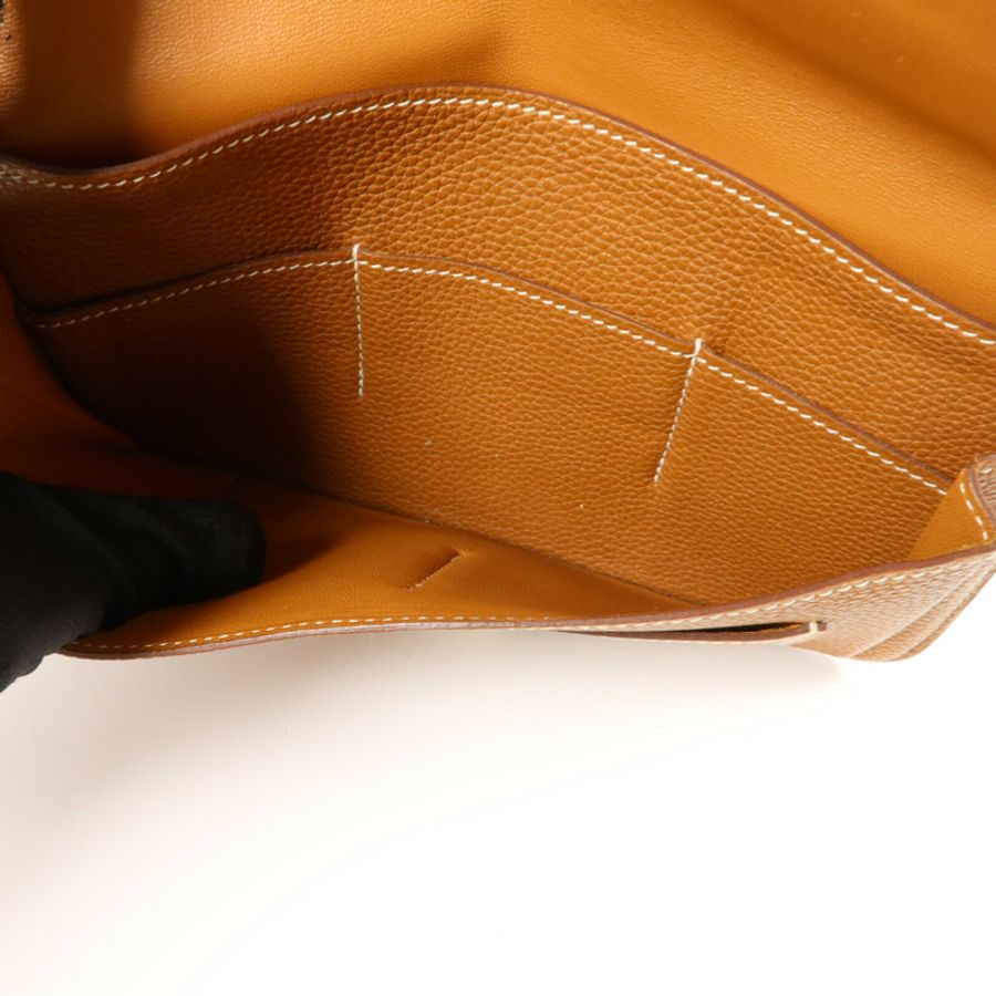 HERMES Togo皮革Dogon Compact長錢包Gold-5